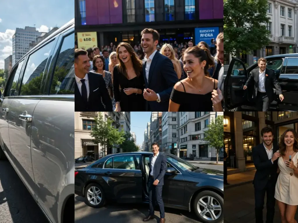 Montage of a wedding limousine