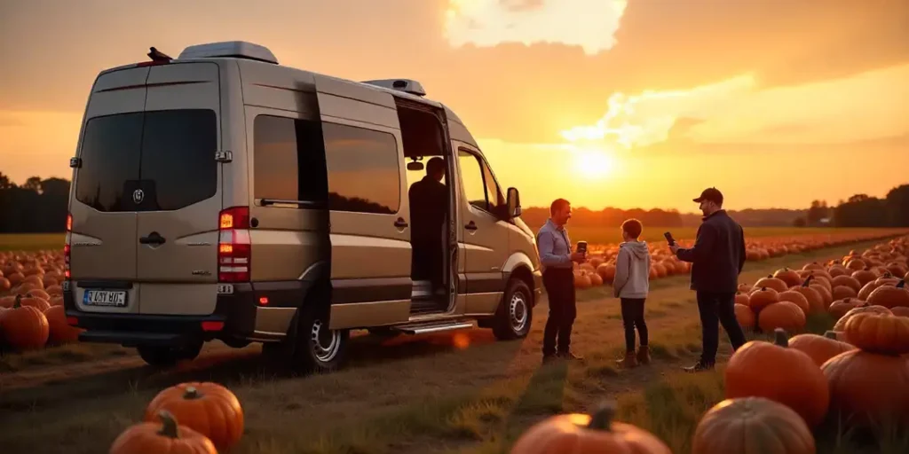 a-sprinter-van-parked-beside-a-pumpkin-field