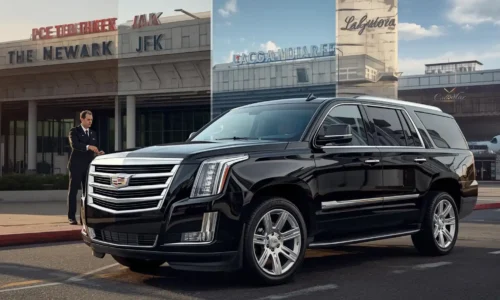 Experienced Chauffeur Standing in front of EWR JFK and LGA airports as background