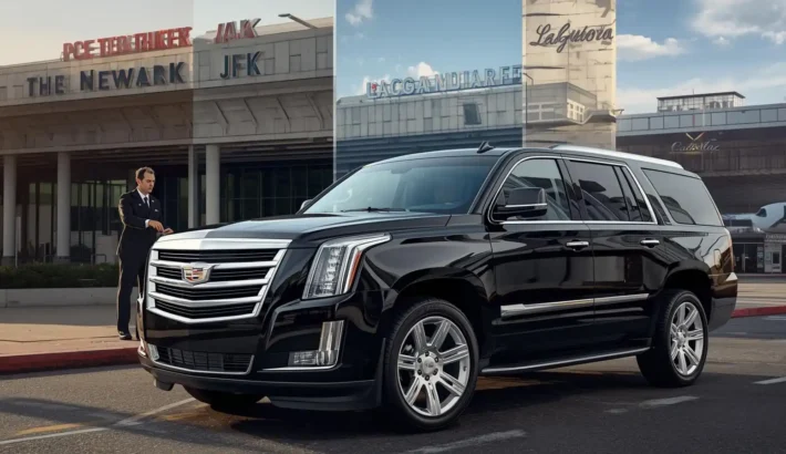 Experienced Chauffeur Standing in front of EWR JFK and LGA airports as background