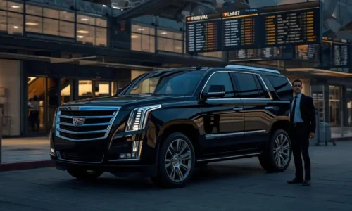 Professional airport limo monitoring live flight arrivals at airport terminal