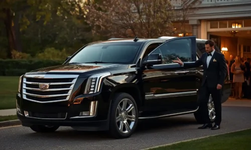 Professional chauffeur driven limousine arriving at a major spring event in New Jersey