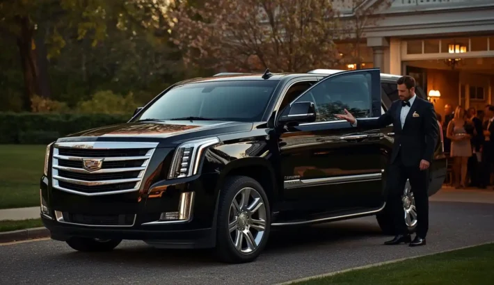 Professional chauffeur driven limousine arriving at a major spring event in New Jersey