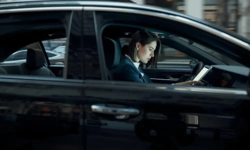 Executive choosing black car service over rental for professional business travel
