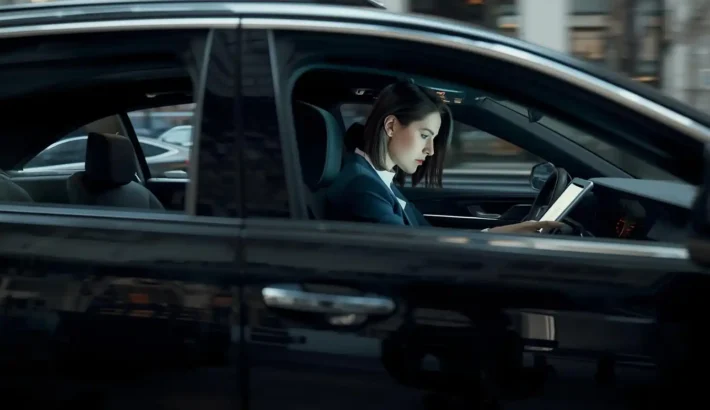 Executive choosing black car service over rental for professional business travel