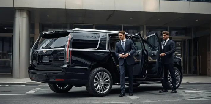 Executive pickup following professional corporate travel etiquette standards