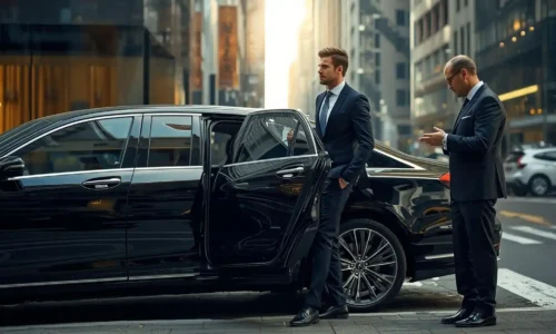 Corporate executive using a chauffeur driven vehicle for flexible business travel