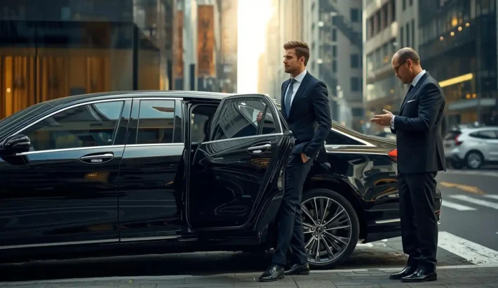 Corporate executive using a chauffeur driven vehicle for flexible business travel