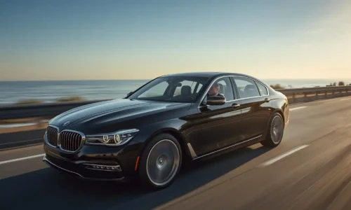 Professional black car service navigating New Jersey coastal highway