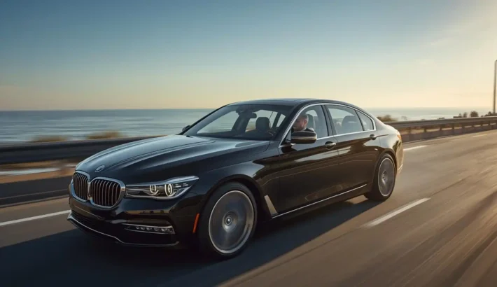 Professional black car service navigating New Jersey coastal highway