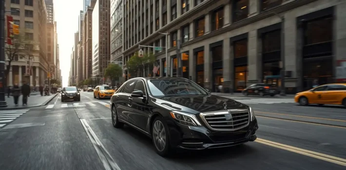 Professional chauffeur navigating Manhattan traffic in Midtown