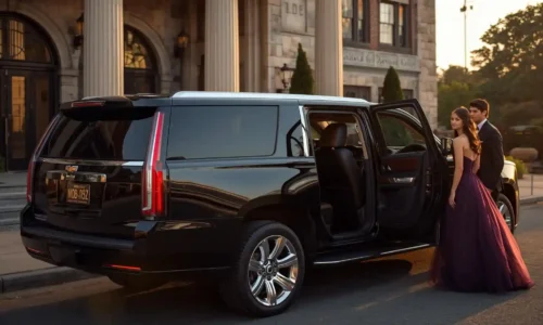 Students Getting into luxury SUV for Prom Night