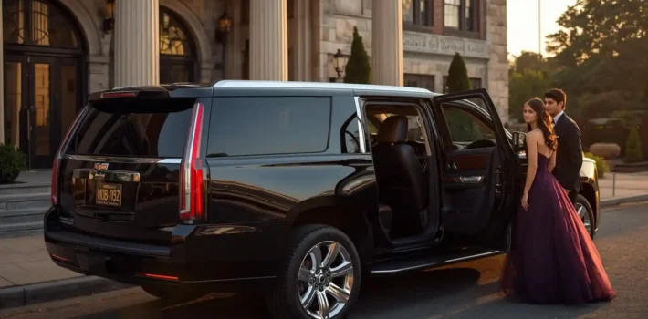 Students Getting into luxury SUV for Prom Night