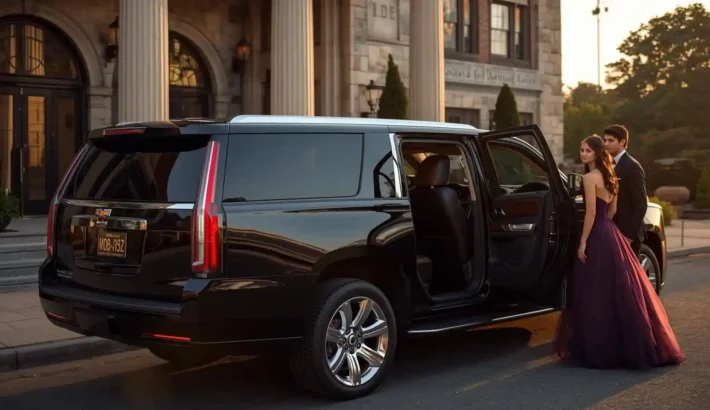Students Getting into luxury SUV for Prom Night