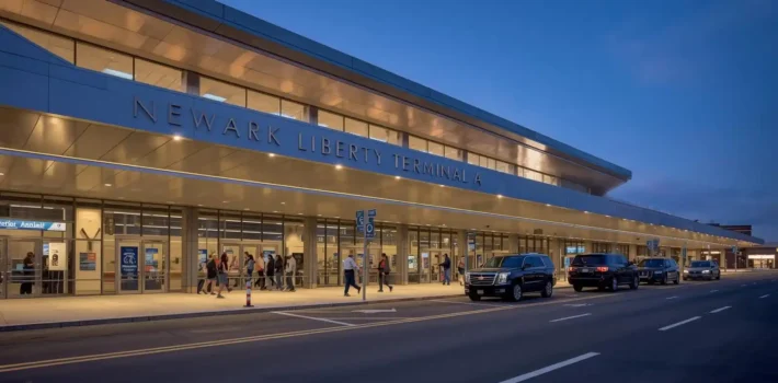 Passenger pickup area outside Newark Liberty International Airport Terminal A arrivals level