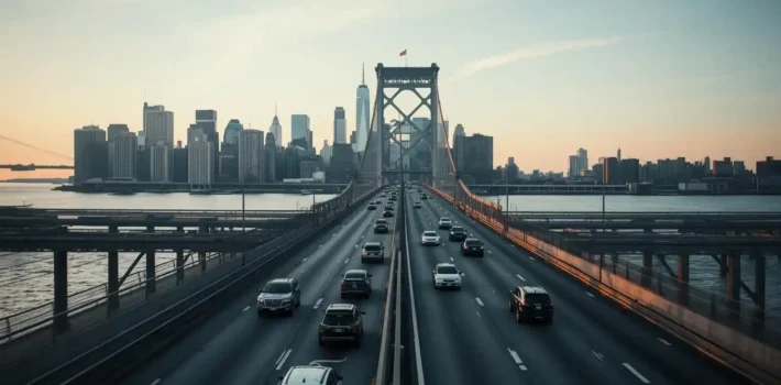 Vehicles traveling from Monmouth County New Jersey toward JFK Airport via New York City highway routes
