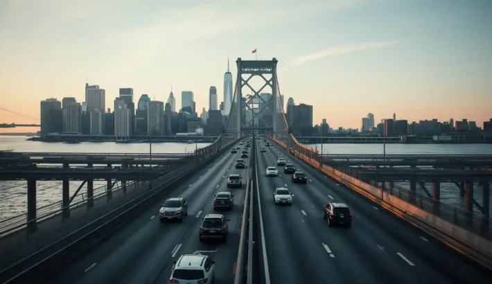 Vehicles traveling from Monmouth County New Jersey toward JFK Airport via New York City highway routes