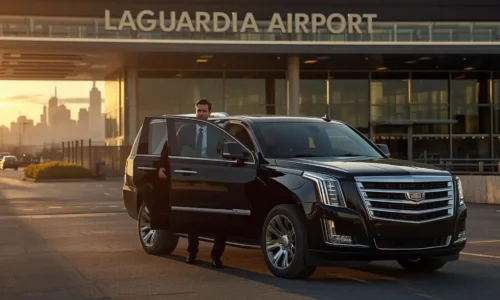 Business executive arriving at LaGuardia Airport via professional car service