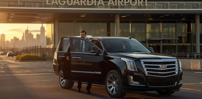 Business executive arriving at LaGuardia Airport via professional car service