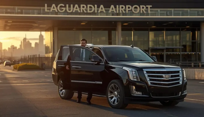 Business executive arriving at LaGuardia Airport via professional car service