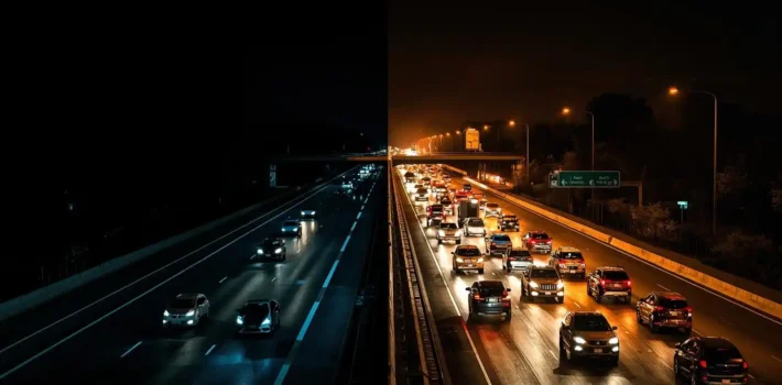 Comparison of empty highway and rush hour traffic for Newark Airport travel timing