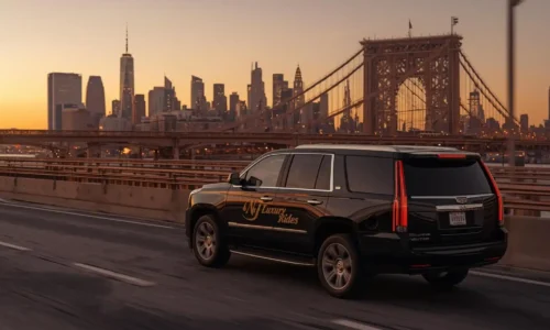 Black luxury Escalade on a New Jersey elevated highway approach