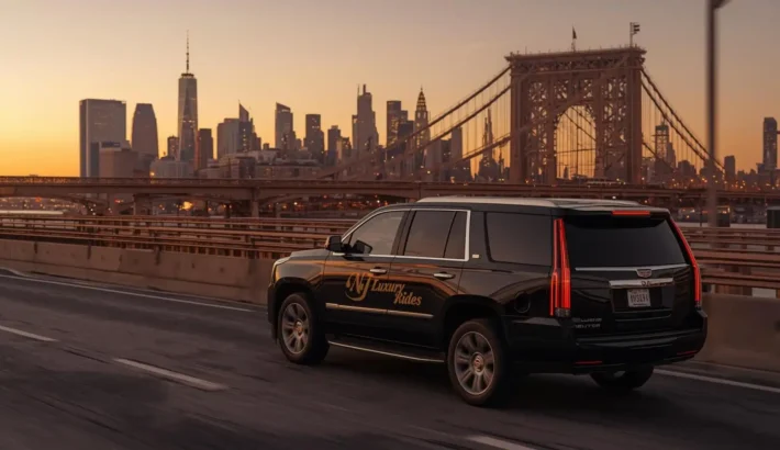 Black luxury Escalade on a New Jersey elevated highway approach