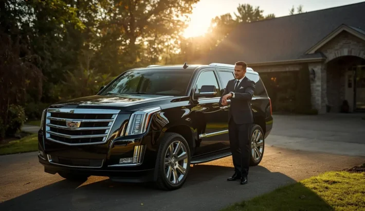 Chauffeur arriving early at residential pickup location for airport transportation