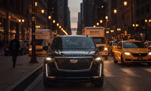 Black luxury Escalade parked at a Midtown Manhattan curb