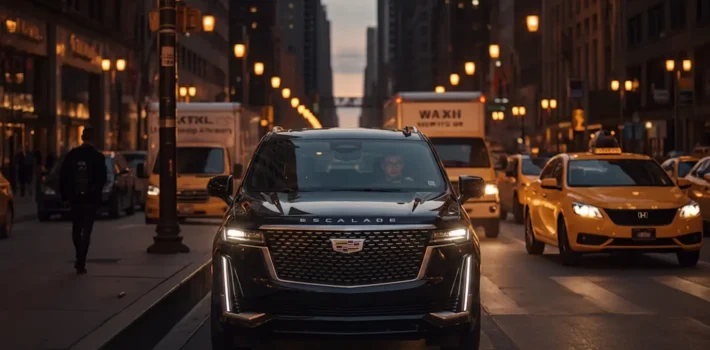 Black luxury Escalade parked at a Midtown Manhattan curb