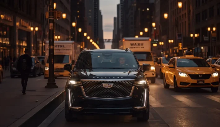 Black luxury Escalade parked at a Midtown Manhattan curb